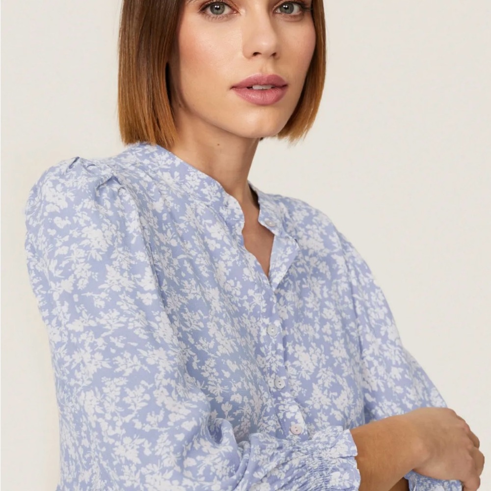 Isabella Oliver, Maternity Blouse, light purple with white flowers, size 2